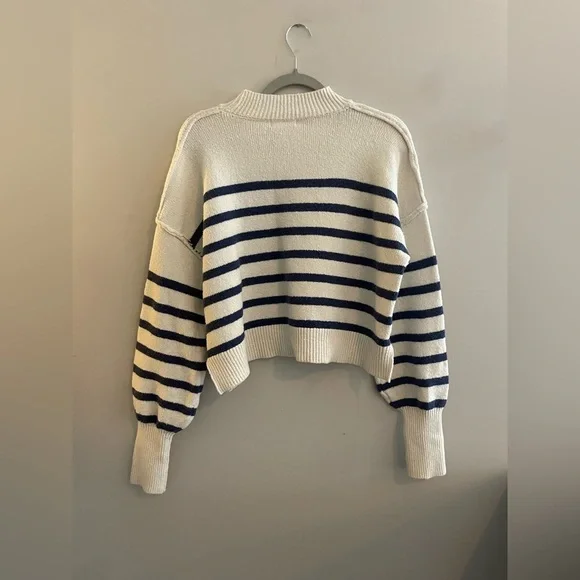 By Together from Anthropology Cream with Navy Blue Stripes Sweater - Picture 5 of 5